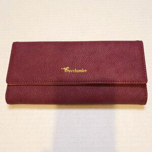 Travelambo Burgundy Tri Fold Wallet Faux Pebbled Leather